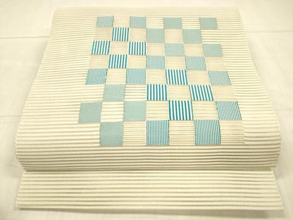 平和屋着物＊夏物 絽綴れ 八寸名古屋帯 市松文様 正絹 逸品 DAAX5571cm