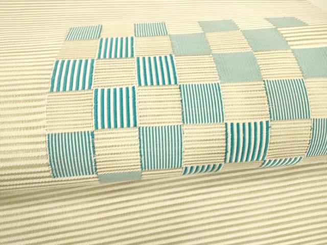 平和屋着物＊夏物 絽綴れ 八寸名古屋帯 市松文様 正絹 逸品 DAAX5571cm