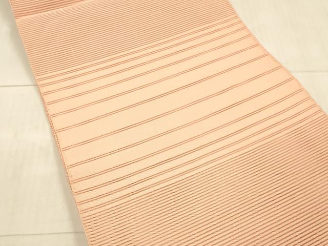 平和屋着物＊夏物 絽綴れ 八寸名古屋帯 横段文 甚三紅色 正絹 逸品 DAAX5572cm