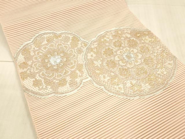 平和屋着物＊夏物　絽綴れ　八寸名古屋帯　駒刺繍　花絵皿文　金銀糸　正絹　逸品　DAAX5573cm