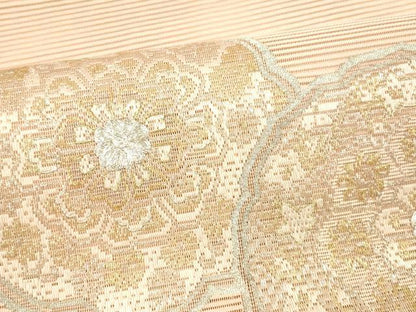 平和屋着物＊夏物　絽綴れ　八寸名古屋帯　駒刺繍　花絵皿文　金銀糸　正絹　逸品　DAAX5573cm