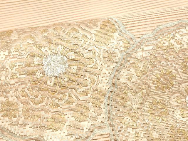 平和屋着物＊夏物　絽綴れ　八寸名古屋帯　駒刺繍　花絵皿文　金銀糸　正絹　逸品　DAAX5573cm