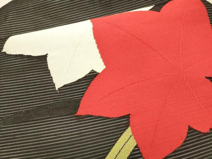平和屋着物＊夏物 九寸名古屋帯 草葉文 黒地 正絹 逸品 DAAX5574cm