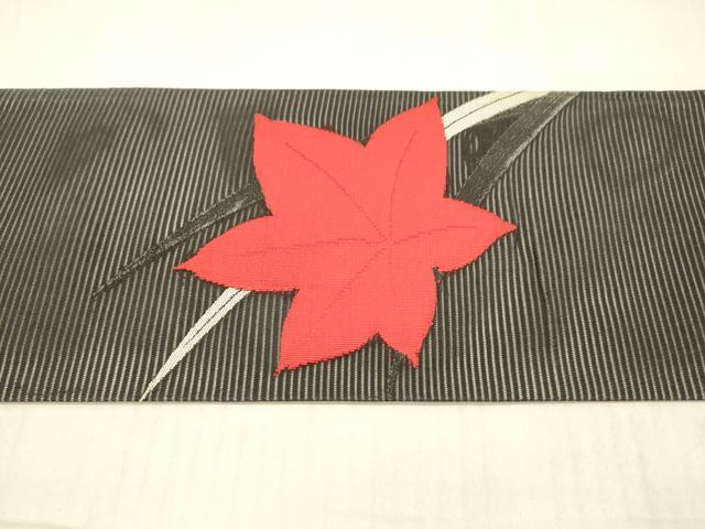 平和屋着物＊夏物 九寸名古屋帯 草葉文 黒地 正絹 逸品 DAAX5574cm
