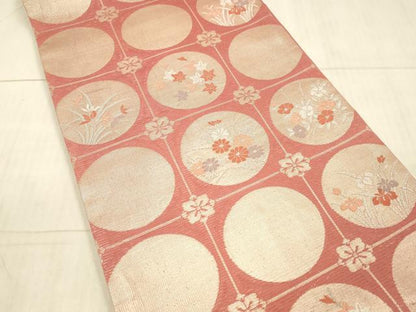 平和屋着物＊夏物 六通柄袋帯 草花丸文 金銀糸 正絹 逸品 DAAX5575cm