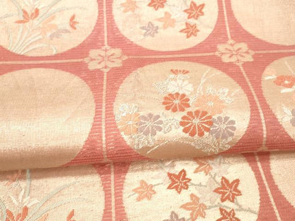 平和屋着物＊夏物 六通柄袋帯 草花丸文 金銀糸 正絹 逸品 DAAX5575cm