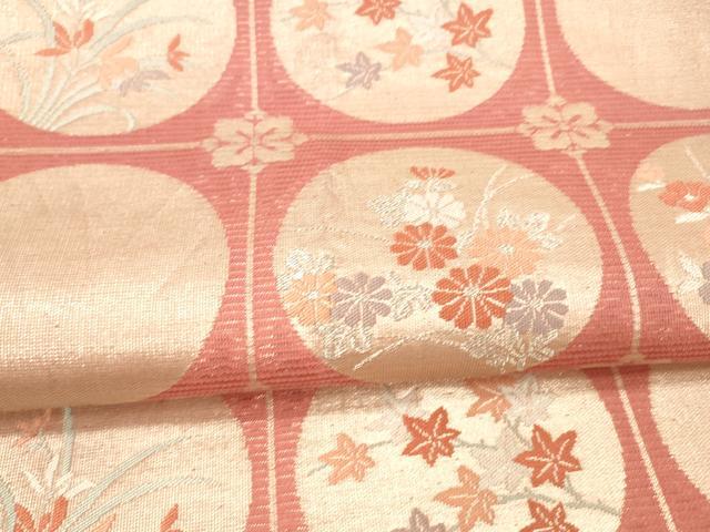 平和屋着物＊夏物 六通柄袋帯 草花丸文 金銀糸 正絹 逸品 DAAX5575cm