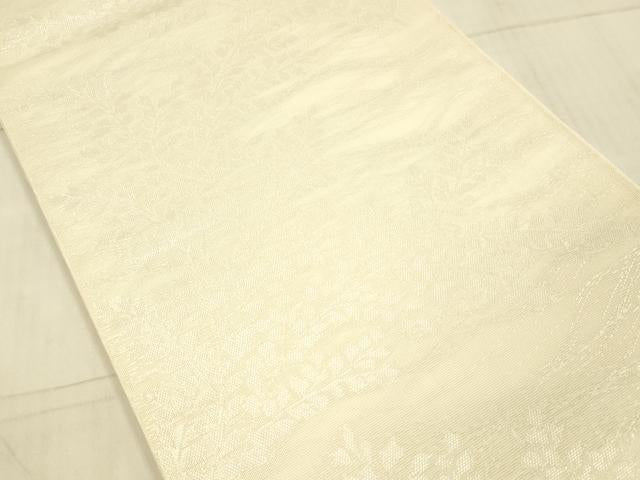 平和屋着物＊夏物 六通柄袋帯 枝葉文 銀糸 正絹 逸品 DAAX5579cm