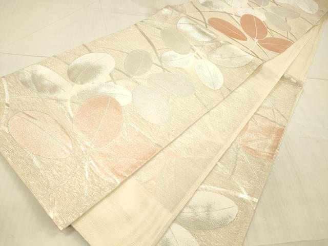 平和屋着物＊夏物 六通柄袋帯 草葉文 銀糸 正絹 逸品 DAAX5585cm