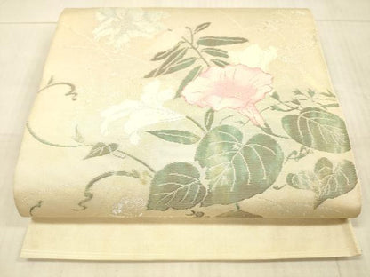 平和屋着物＊夏物 太鼓柄袋帯 草花文 金銀糸 正絹 逸品 DAAX5589cm