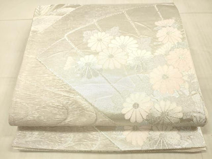 平和屋着物＊夏物 六通柄袋帯 流水扇面草花文 銀糸 正絹 逸品 DAAX5591cm