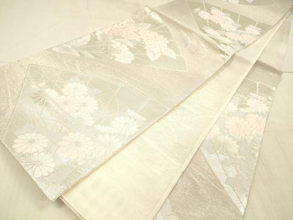 平和屋着物＊夏物 六通柄袋帯 流水扇面草花文 銀糸 正絹 逸品 DAAX5591cm