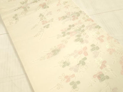 平和屋着物＊夏物　六通柄袋帯　枝葉文　銀糸　正絹　逸品　DAAX5593cm