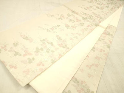 平和屋着物＊夏物　六通柄袋帯　枝葉文　銀糸　正絹　逸品　DAAX5593cm