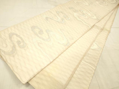 平和屋着物＊夏物 六通柄袋帯 流水文 銀糸 正絹 逸品 DAAX5594cm