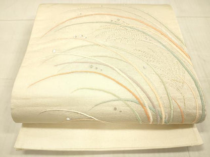 平和屋着物＊夏物 太鼓柄袋帯 刺繍 露草文 金銀糸 正絹 逸品 DAAX5595cm