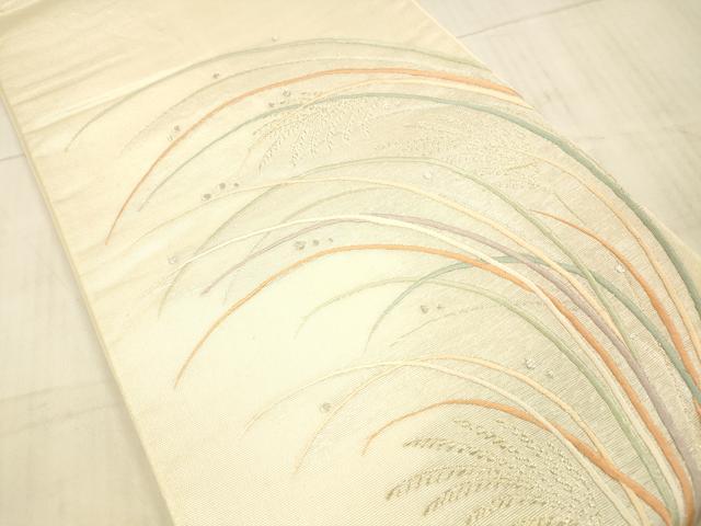 平和屋着物＊夏物 太鼓柄袋帯 刺繍 露草文 金銀糸 正絹 逸品 DAAX5595cm