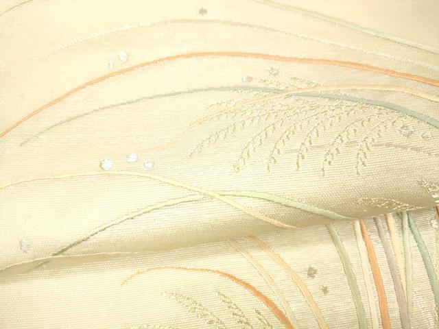 平和屋着物＊夏物 太鼓柄袋帯 刺繍 露草文 金銀糸 正絹 逸品 DAAX5595cm