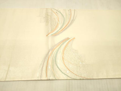 平和屋着物＊夏物 太鼓柄袋帯 刺繍 露草文 金銀糸 正絹 逸品 DAAX5595cm