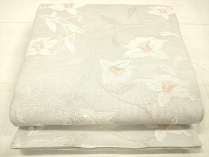 平和屋着物＊夏物 六通柄袋帯 草花文 銀糸 DAAX5596cm