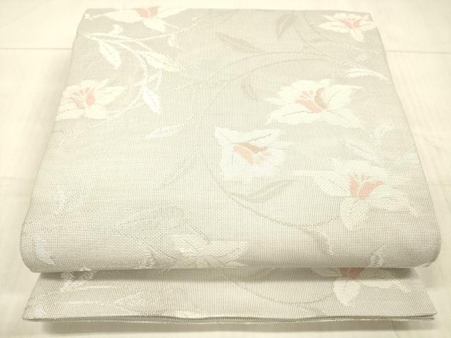 平和屋着物＊夏物 六通柄袋帯 草花文 銀糸 DAAX5596cm