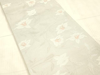 平和屋着物＊夏物 六通柄袋帯 草花文 銀糸 DAAX5596cm