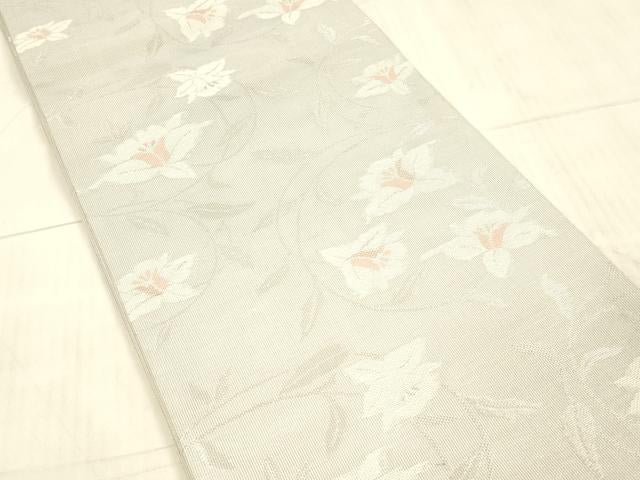平和屋着物＊夏物 六通柄袋帯 草花文 銀糸 DAAX5596cm
