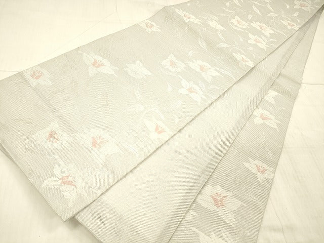 平和屋着物＊夏物 六通柄袋帯 草花文 銀糸 DAAX5596cm