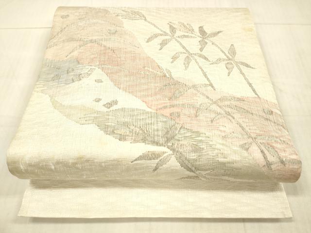 平和屋着物＊夏物 太鼓柄袋帯 草葉文 銀糸 正絹 逸品 DAAX5604cm