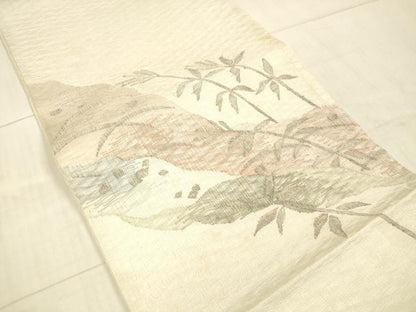 平和屋着物＊夏物 太鼓柄袋帯 草葉文 銀糸 正絹 逸品 DAAX5604cm