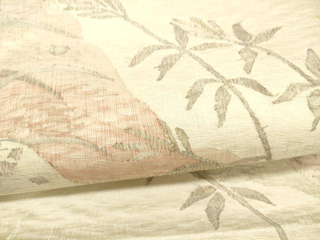 平和屋着物＊夏物 太鼓柄袋帯 草葉文 銀糸 正絹 逸品 DAAX5604cm