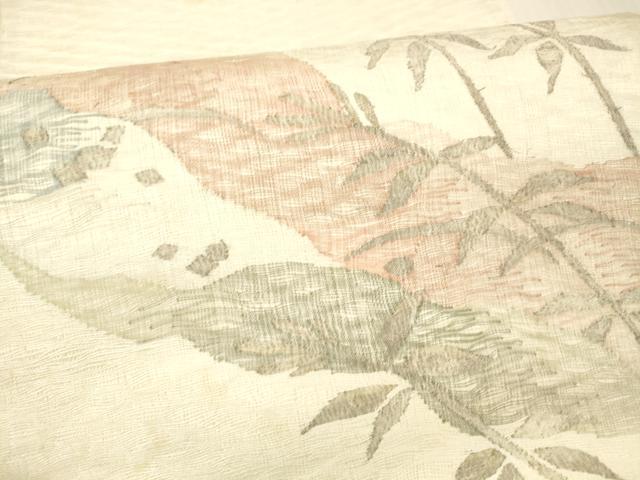 平和屋着物＊夏物 太鼓柄袋帯 草葉文 銀糸 正絹 逸品 DAAX5604cm