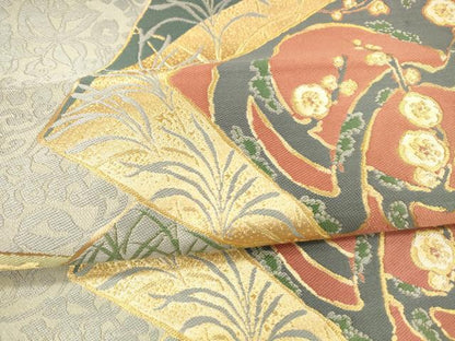 平和屋着物●六通柄袋帯　唐織　風景枝花文　金糸　正絹　逸品　DAAX5607cm