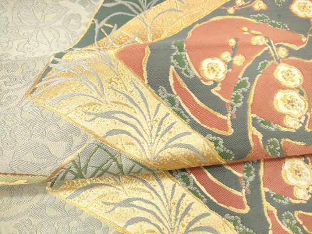 平和屋着物●六通柄袋帯　唐織　風景枝花文　金糸　正絹　逸品　DAAX5607cm