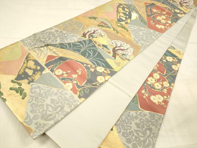 平和屋着物●六通柄袋帯　唐織　風景枝花文　金糸　正絹　逸品　DAAX5607cm