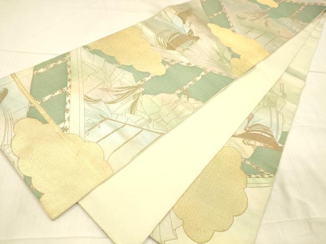 平和屋着物●西陣　川島織物　六通柄　本袋帯　人物文　金糸　正絹　逸品　DAAX5609cm