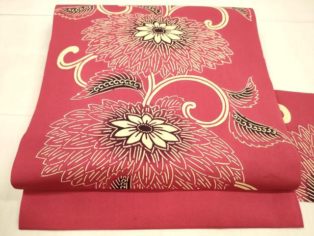 平和屋着物●九寸名古屋帯　型染　花唐草文　正絹　逸品　DAAX5620cm