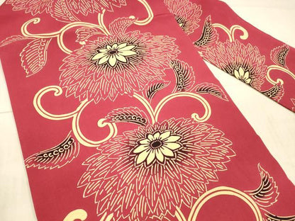 平和屋着物●九寸名古屋帯　型染　花唐草文　正絹　逸品　DAAX5620cm