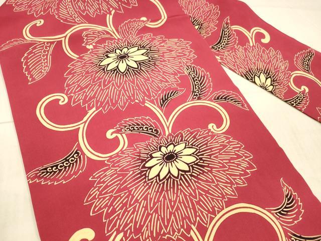 平和屋着物●九寸名古屋帯　型染　花唐草文　正絹　逸品　DAAX5620cm
