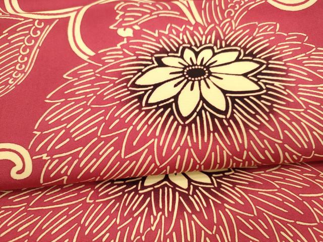 平和屋着物●九寸名古屋帯　型染　花唐草文　正絹　逸品　DAAX5620cm