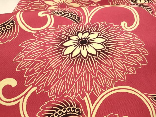 平和屋着物●九寸名古屋帯　型染　花唐草文　正絹　逸品　DAAX5620cm