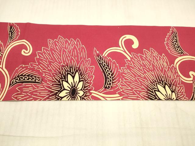 平和屋着物●九寸名古屋帯　型染　花唐草文　正絹　逸品　DAAX5620cm