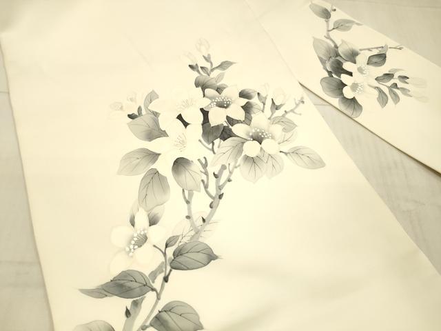 平和屋着物●塩瀬　九寸名古屋帯　作家物　手描き　枝花文　正絹　逸品　DAAX5633cm