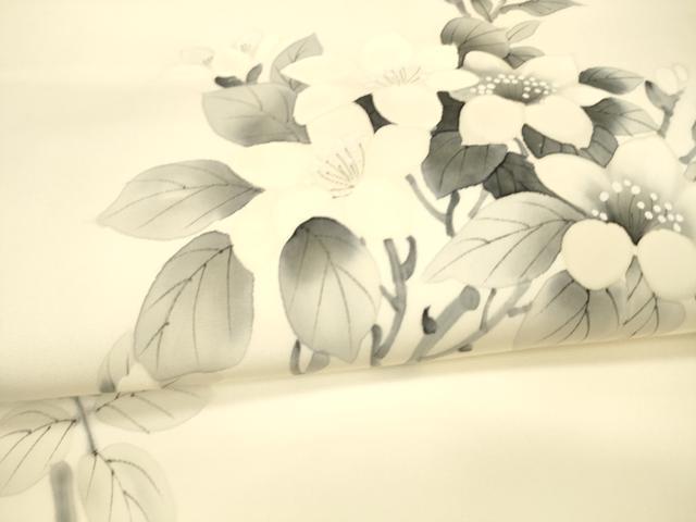 平和屋着物●塩瀬　九寸名古屋帯　作家物　手描き　枝花文　正絹　逸品　DAAX5633cm