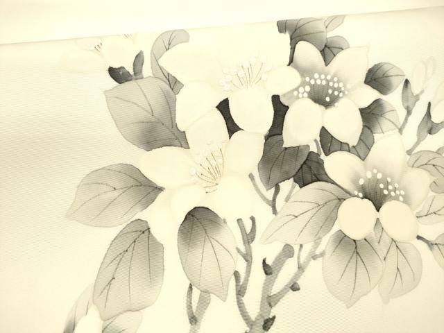 平和屋着物●塩瀬　九寸名古屋帯　作家物　手描き　枝花文　正絹　逸品　DAAX5633cm