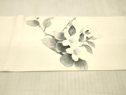 平和屋着物●塩瀬　九寸名古屋帯　作家物　手描き　枝花文　正絹　逸品　DAAX5633cm