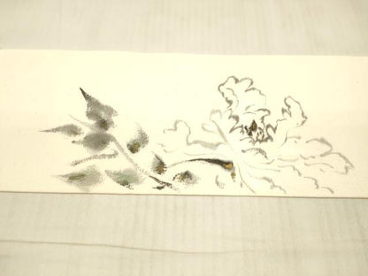 平和屋着物●九寸名古屋帯 作家物 手描き 紬地 草花文 金彩 正絹 逸品 DAAX5644cm