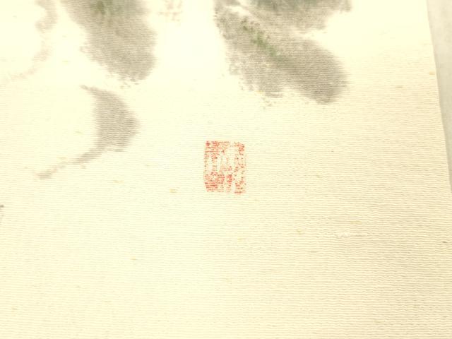 平和屋着物●九寸名古屋帯 作家物 手描き 紬地 草花文 金彩 正絹 逸品 DAAX5644cm