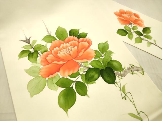 平和屋着物●塩瀬　内山晴祥　手描き　九寸名古屋帯　枝花文　正絹　逸品　DAAX5650cm