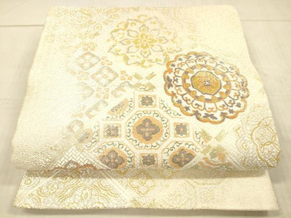 平和屋着物●六通柄袋帯 佐賀葵織 正倉院花文 金糸 正絹 逸品 DAAX5653cm